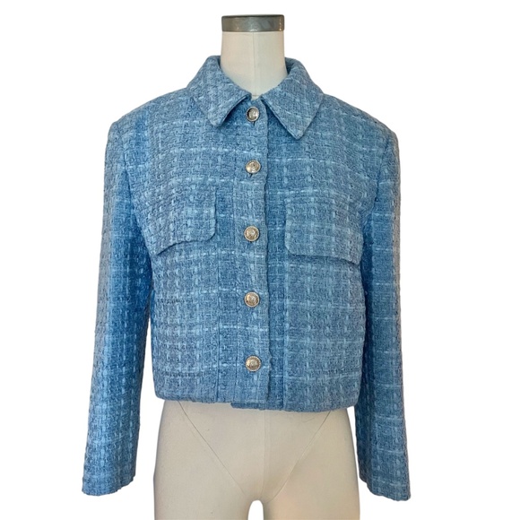 Zara blue Short Boucle Jacket Size M EXCELLENT condition - Picture 11 of 11